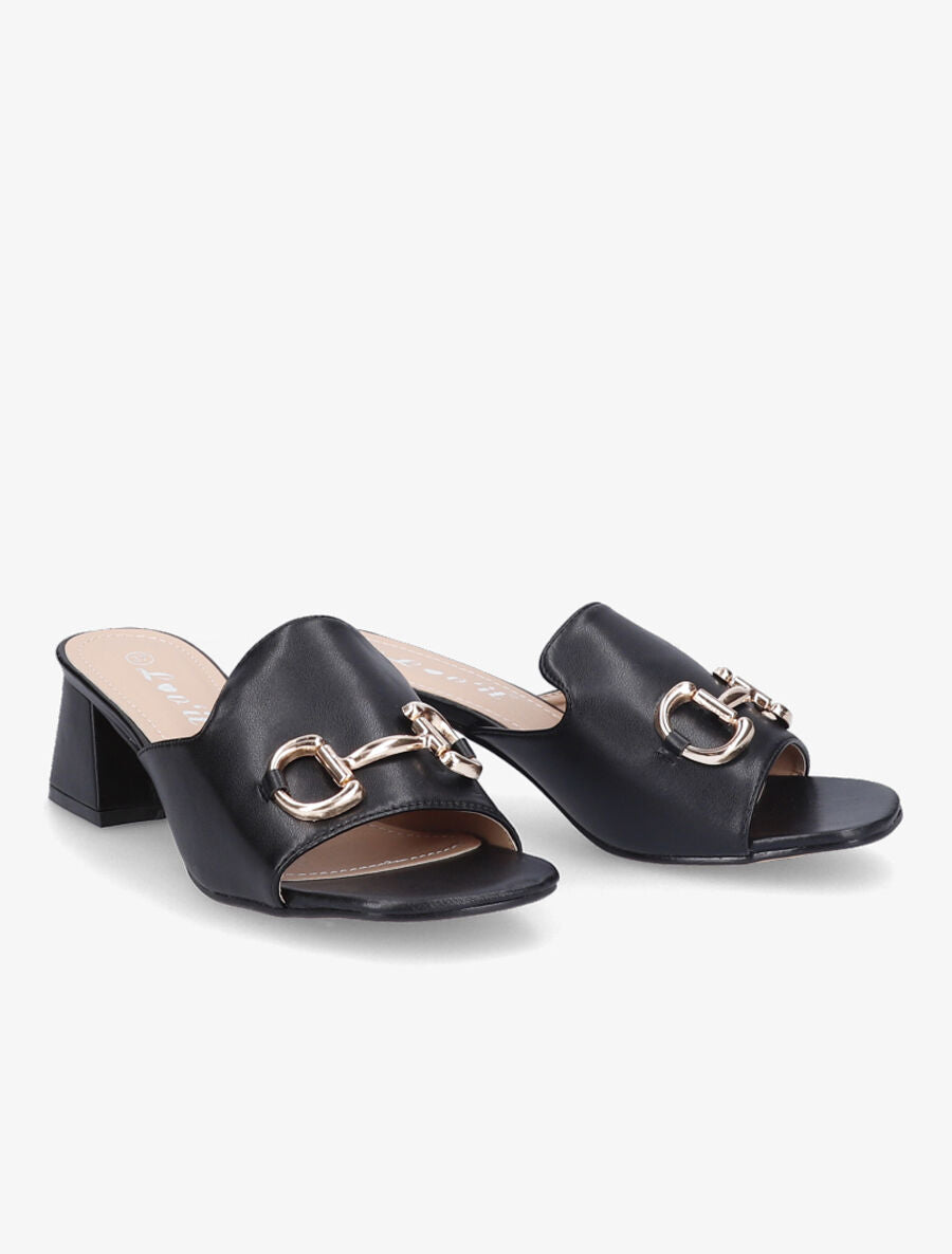 Mules en simili à boucle métallique dorée - Noir - 4