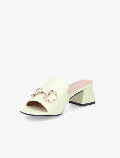 Mules en simili à boucle métallique dorée - Vert clair - 3