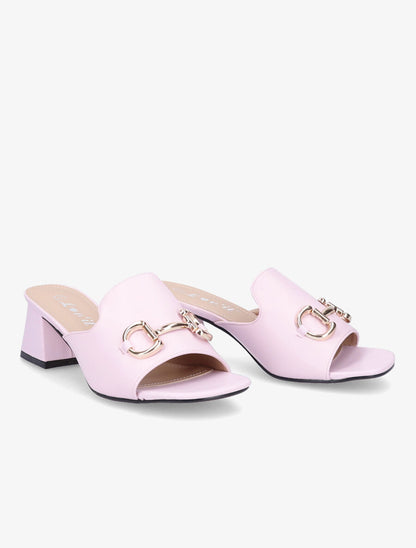 Mules en simili à boucle métallique dorée - Lilas - 4