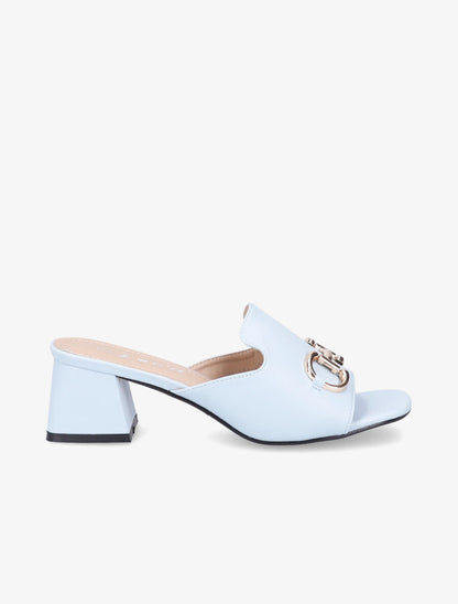 Mules en simili à boucle métallique dorée - Bleu clair - 1