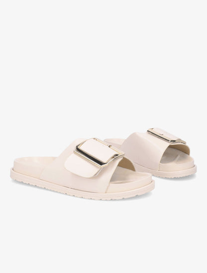 Claquettes en simili à boucle métallique - Beige - 4