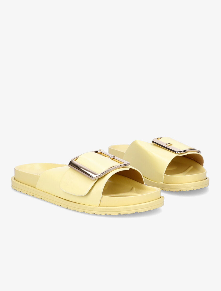 Claquettes en simili à boucle métallique - Jaune - 4