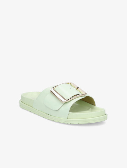 Claquettes en simili à boucle métallique - Vert - 1