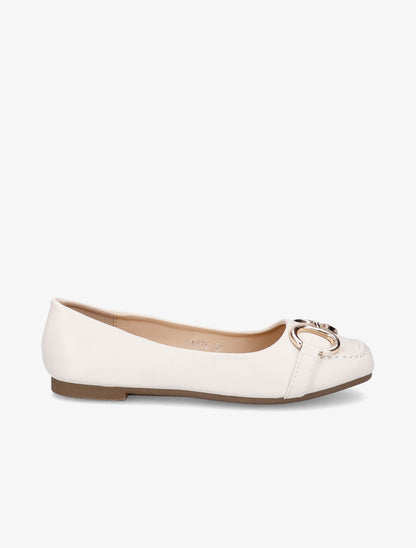 Ballerines à bouts carrés et boucles - Beige - 2