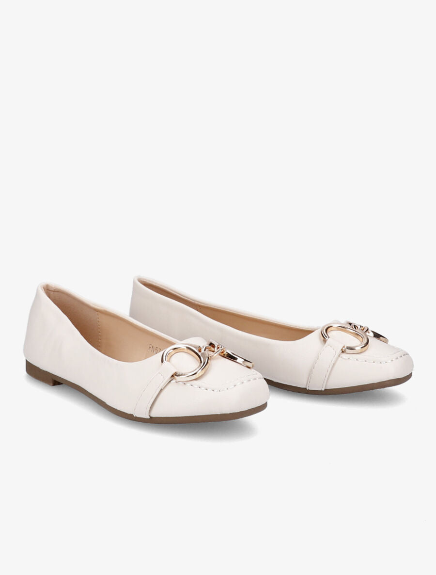 Ballerines à bouts carrés et boucles - Beige - 4