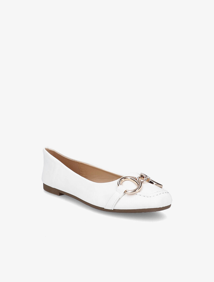 Ballerines à bouts carrés et boucles - Blanc - 5