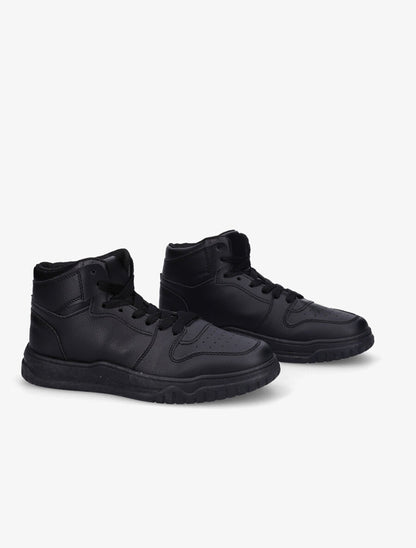 Sneakers montantes en simili à lacets - Noir - 4