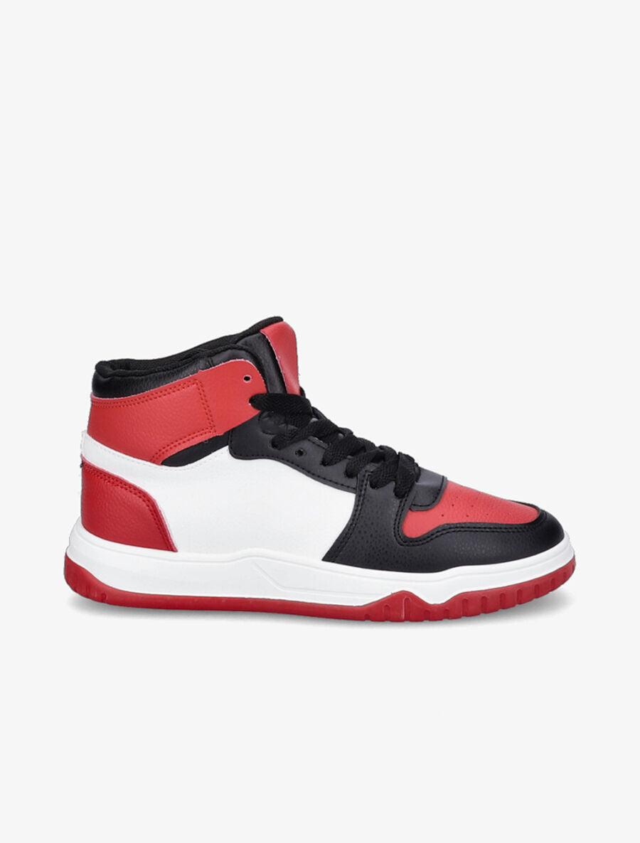 Sneakers montantes en simili à lacets - Rouge - 5