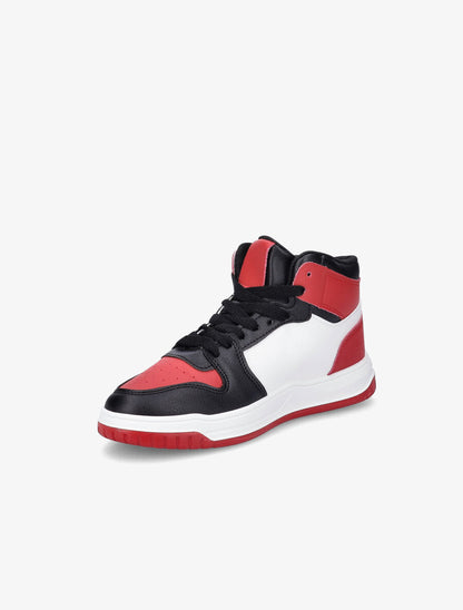 Sneakers montantes en simili à lacets - Rouge - 3
