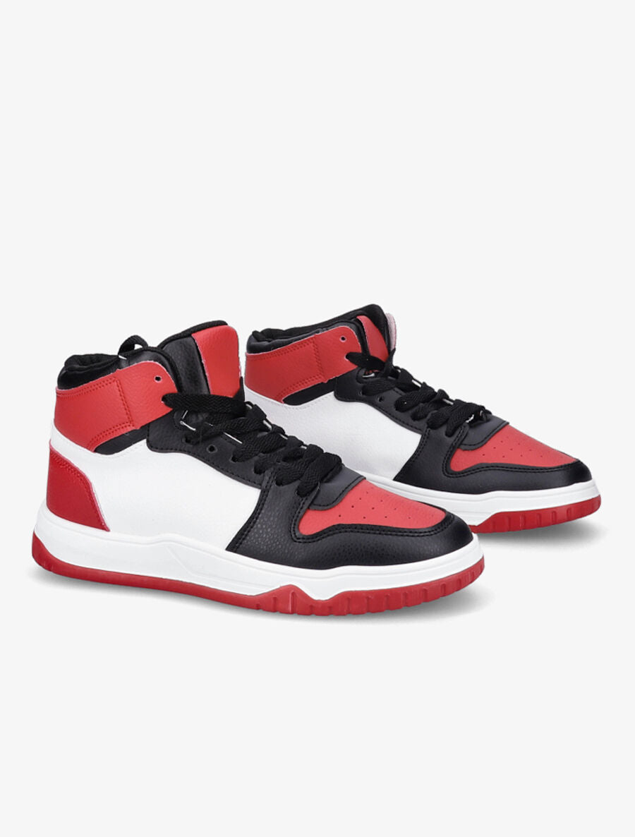 Sneakers montantes en simili à lacets - Rouge - 4