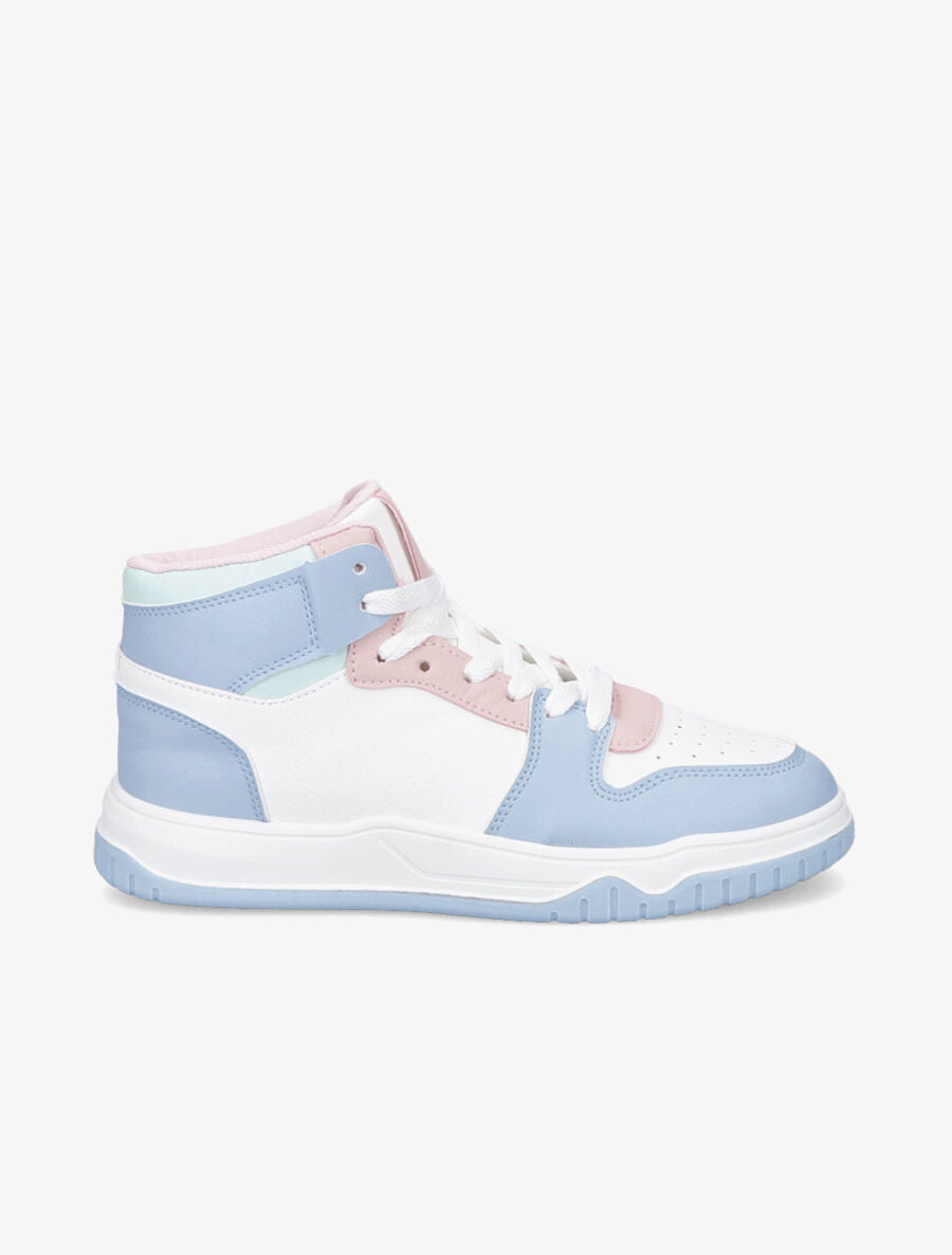 Sneakers montantes en simili à lacets - Bleu ciel - 1