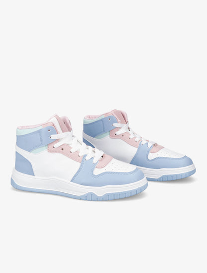 Sneakers montantes en simili à lacets - Bleu ciel - 4