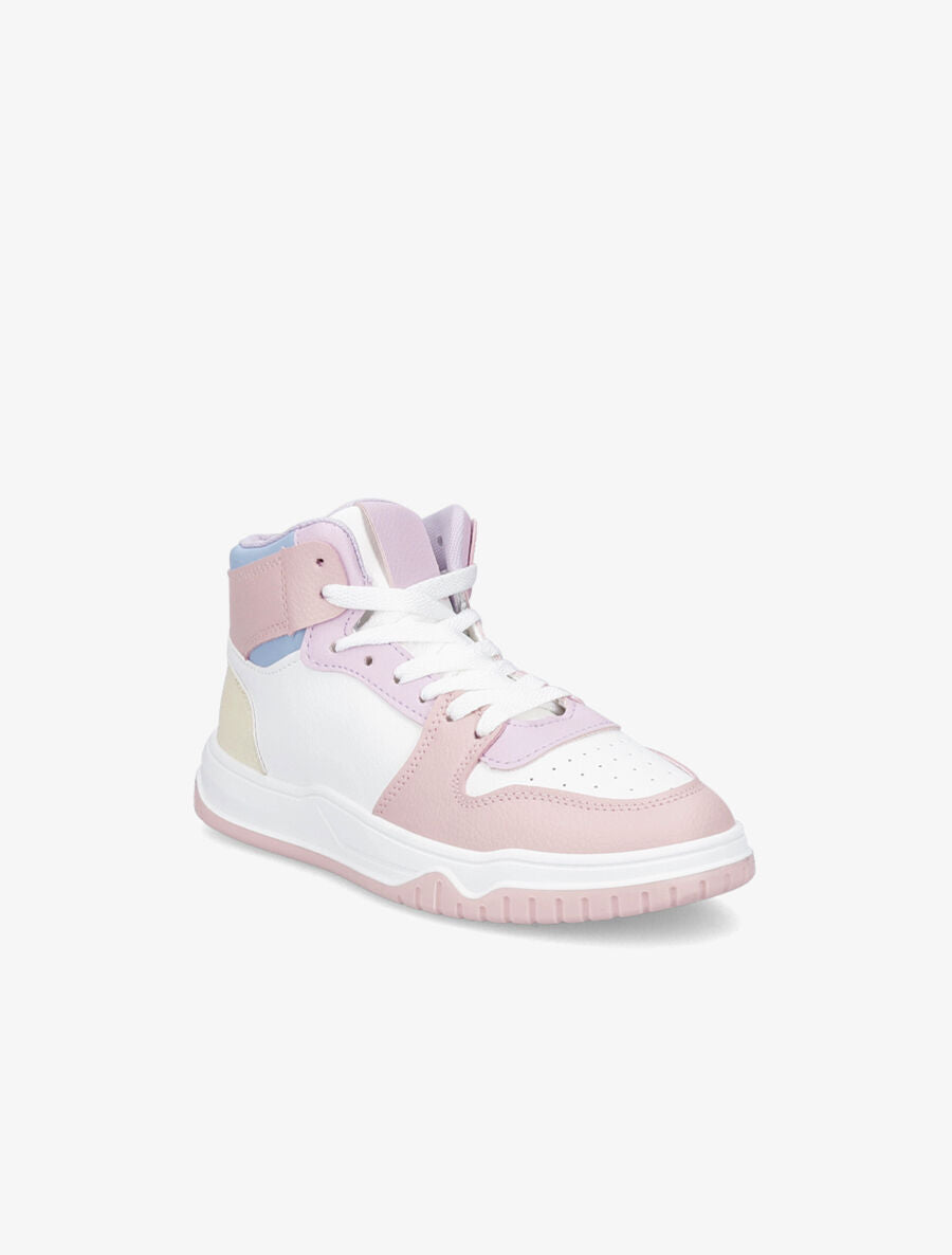 Sneakers montantes en simili à lacets - Rose - 2