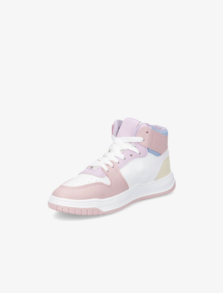 Sneakers montantes en simili à lacets - Rose - 3