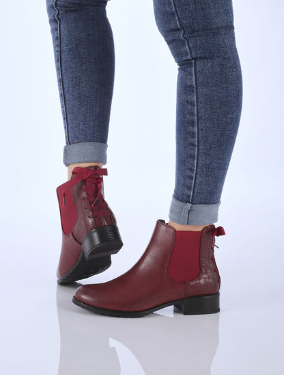 Chelsea boot à contrefort croco à corsage - Bordeaux - 1