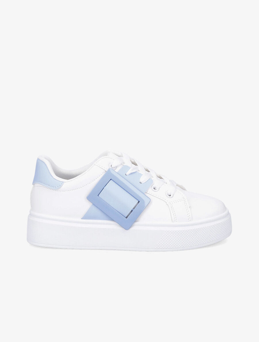 Baskets en simili à boucle - Blanc/bleu ciel - 5