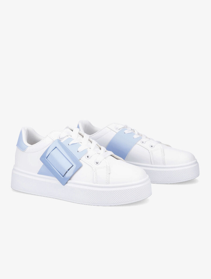 Baskets en simili à boucle - Blanc/bleu ciel - 4