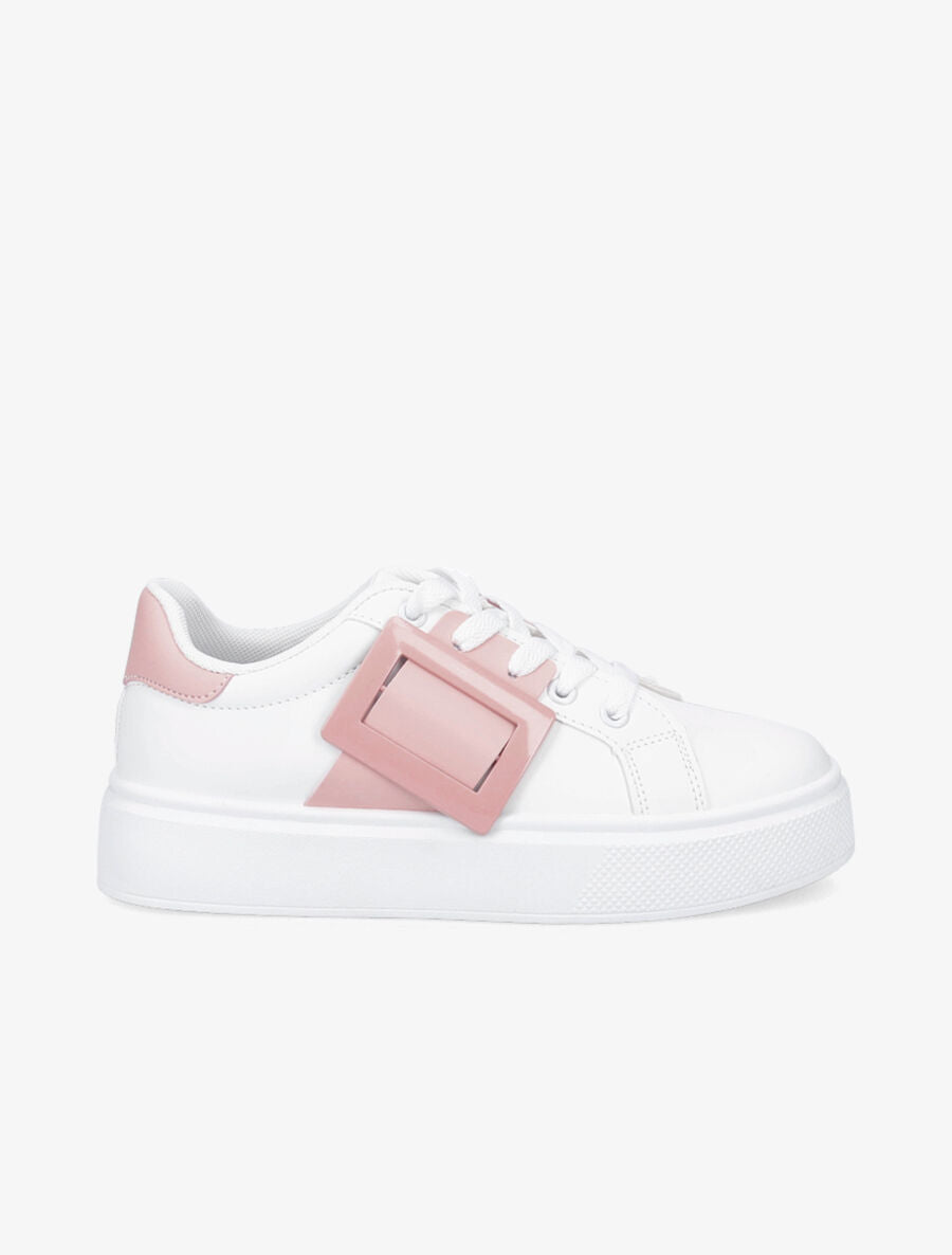Baskets en simili à boucle - Blanc/rose - 5