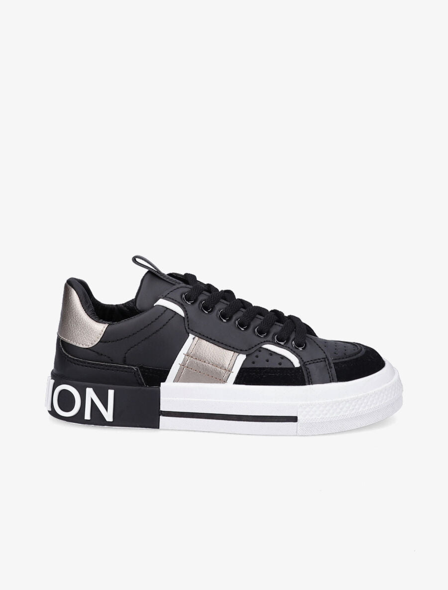 Sneakers à inscription et détail suédine - Noir - 5