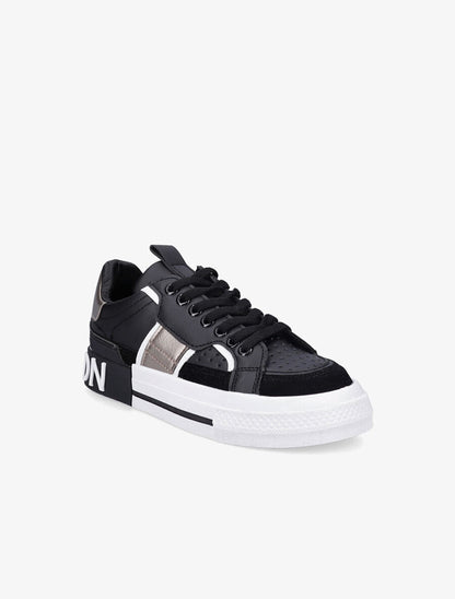 Sneakers à inscription et détail suédine - Noir - 2