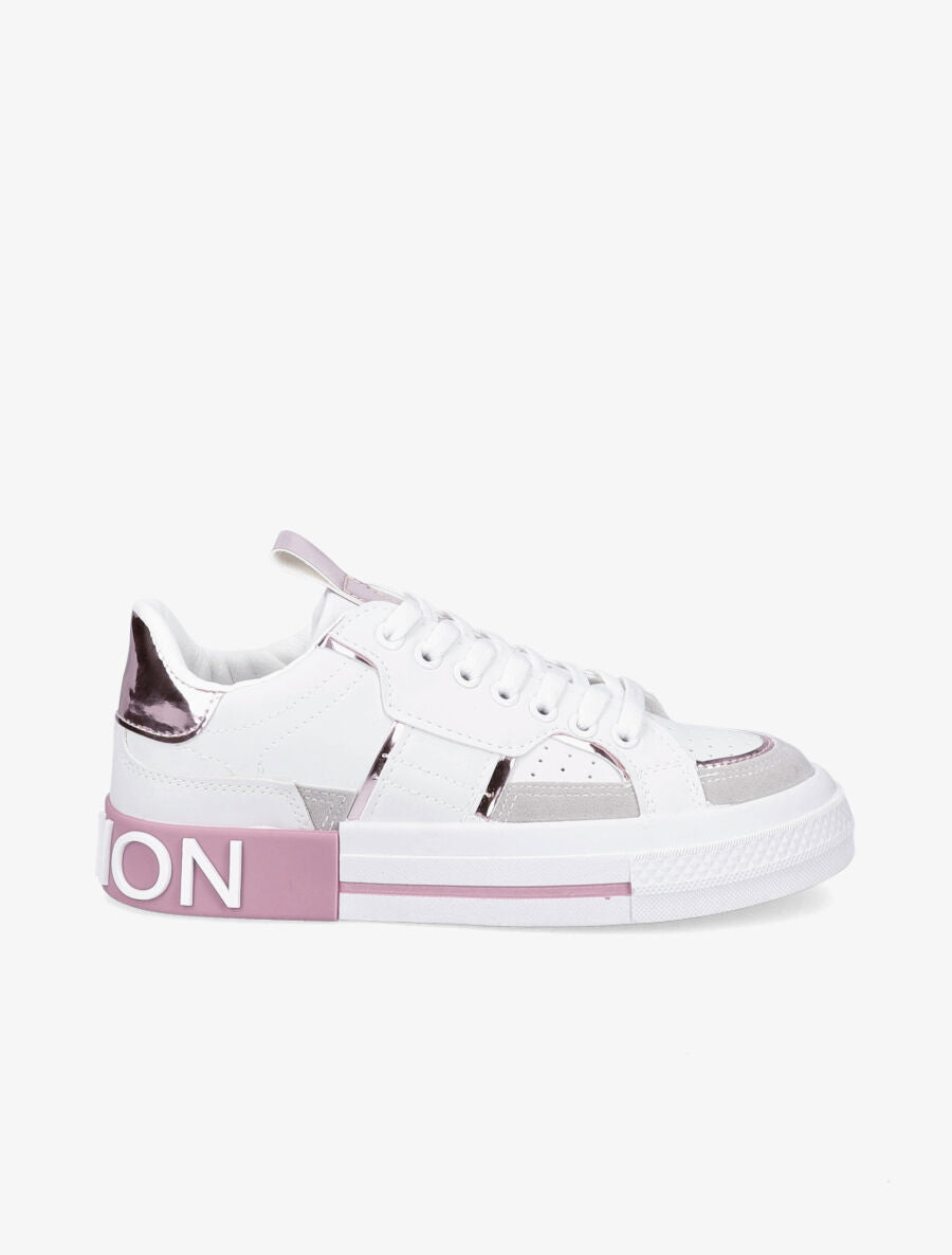 Sneakers à inscription et détail suédine - Rose - 1