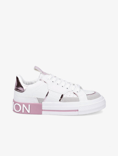 Sneakers à inscription et détail suédine - Rose - 1