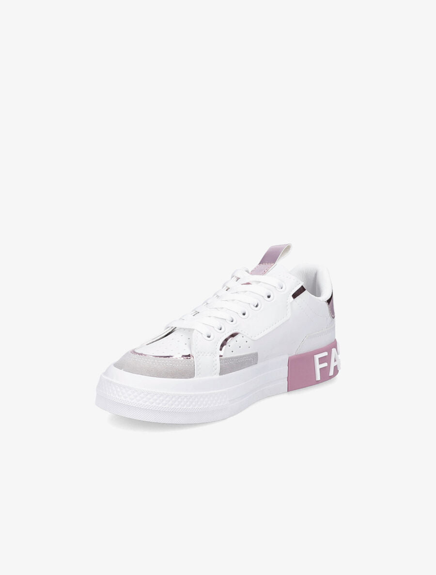 Sneakers à inscription et détail suédine - Rose - 3