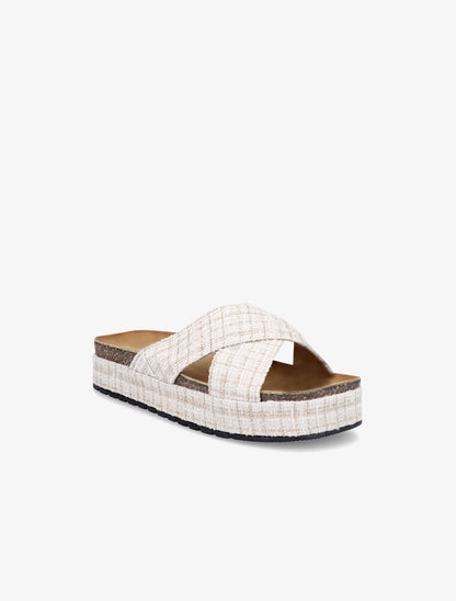 Mules croisées en tweed irisé - Beige - 5