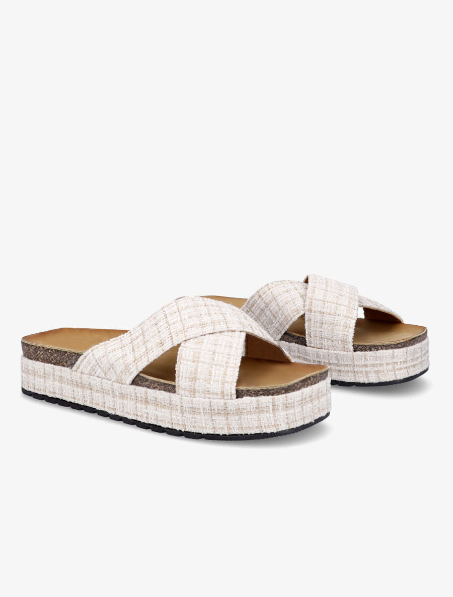 Mules croisées en tweed irisé - Beige - 4