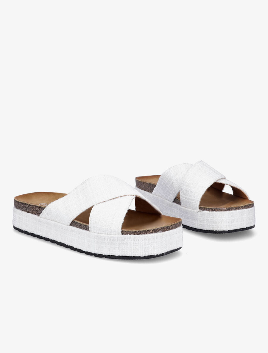 Mules croisées en tweed irisé - Blanc - 4