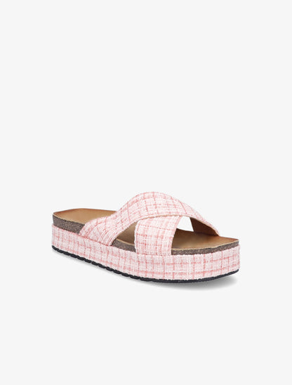 Mules croisées en tweed irisé - Rose - 5