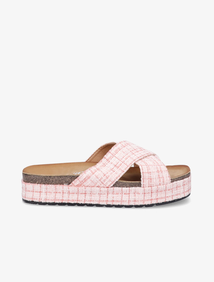 Mules croisées en tweed irisé - Rose - 2