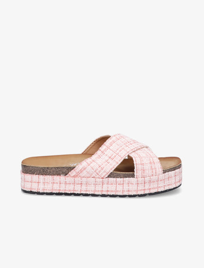 Mules croisées en tweed irisé - Rose - 2
