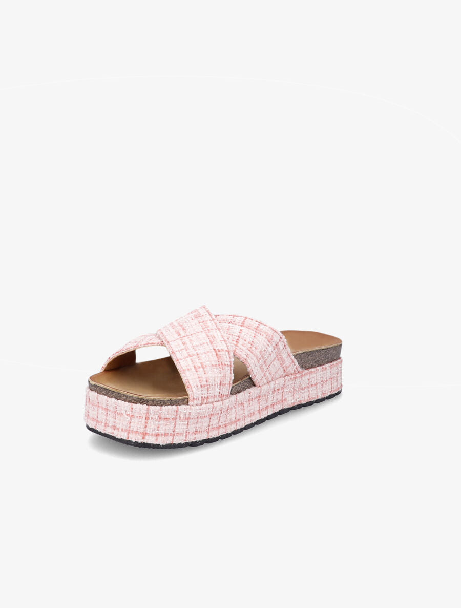 Mules croisées en tweed irisé - Rose - 3