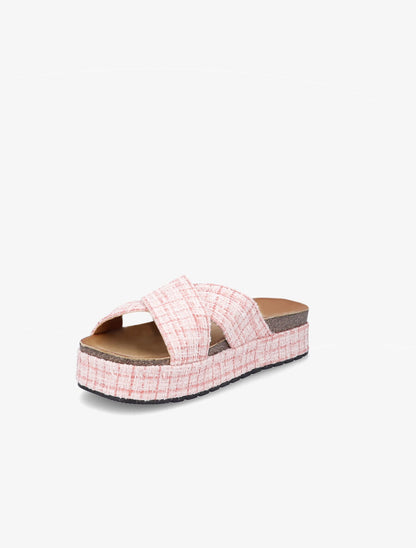 Mules croisées en tweed irisé - Rose - 3