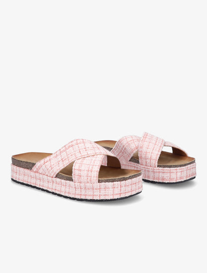 Mules croisées en tweed irisé - Rose - 4