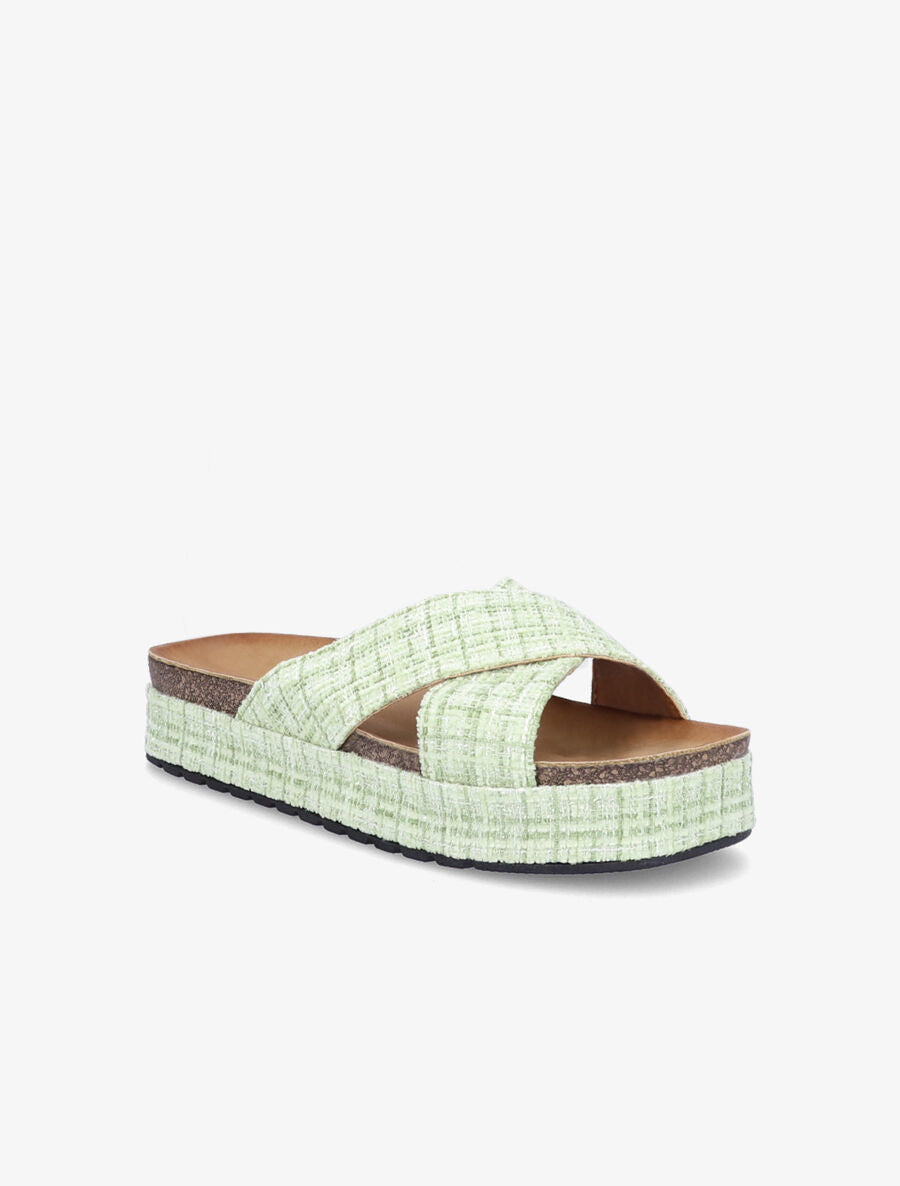 Mules croisées en tweed irisé - Vert - 1