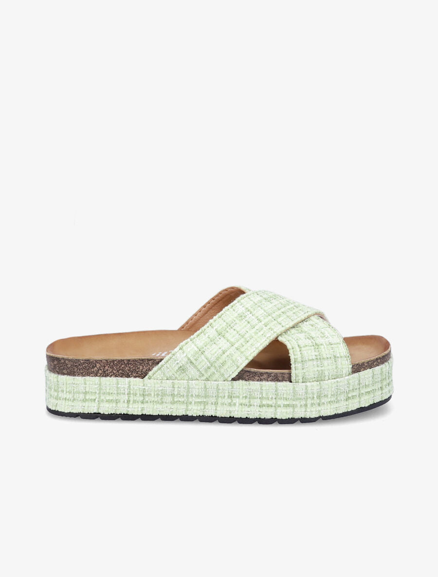 Mules croisées en tweed irisé - Vert - 2
