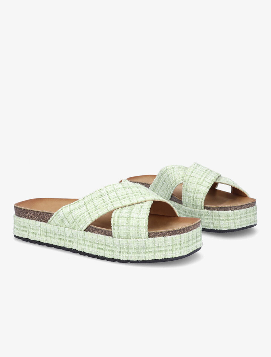 Mules croisées en tweed irisé - Vert - 4