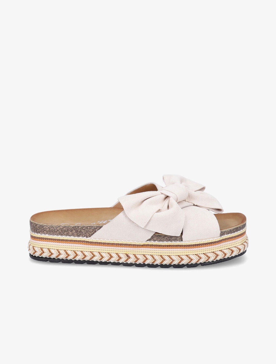Claquettes en suédine à plateforme stylisée - Beige - 5