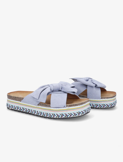 Claquettes en suédine à plateforme stylisée - Bleu - 4