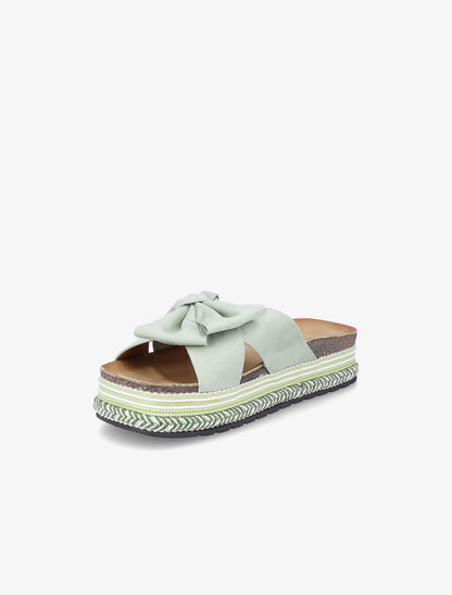 Claquettes en suédine à plateforme stylisée - Vert anis - 3