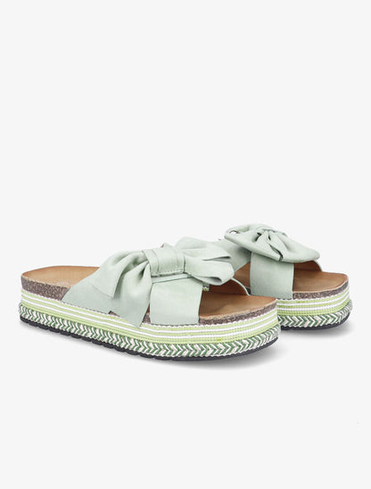 Claquettes en suédine à plateforme stylisée - Vert anis - 4