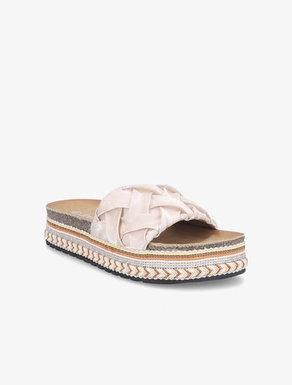 Claquettes en simili à plateforme stylisée - Beige - 5