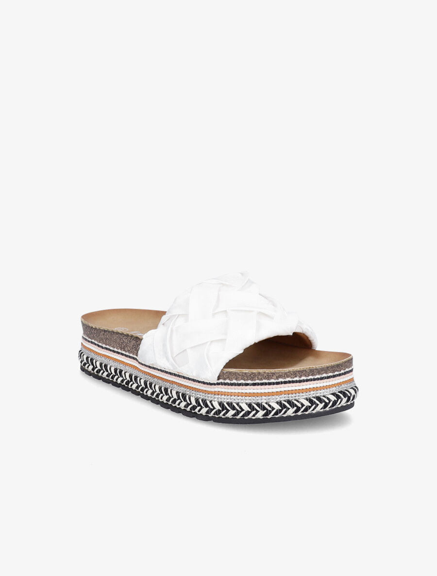 Claquettes en simili à plateforme stylisée - Blanc - 5