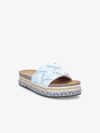 Claquettes en simili à plateforme stylisée - Bleu ciel - 1
