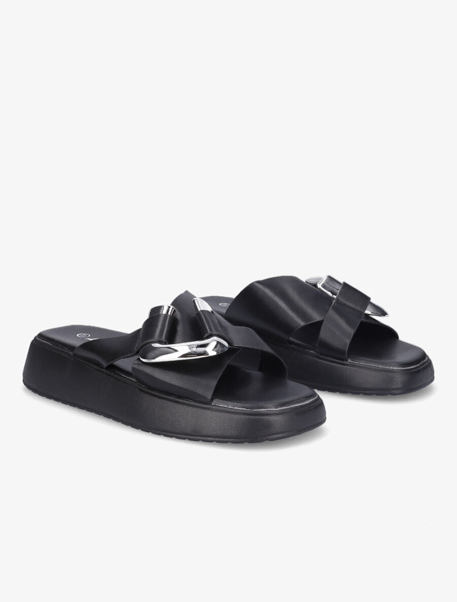 Claquettes croisées à boucle stylisée - Noir - 4