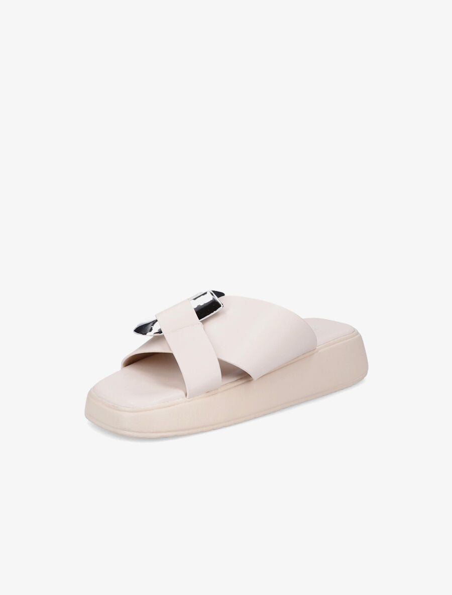 Claquettes croisées à boucle stylisée - Beige - 3