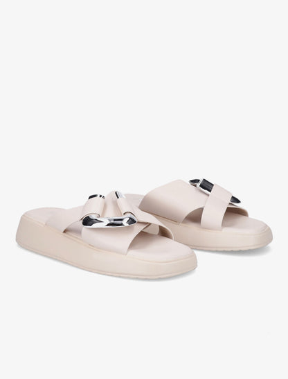 Claquettes croisées à boucle stylisée - Beige - 4