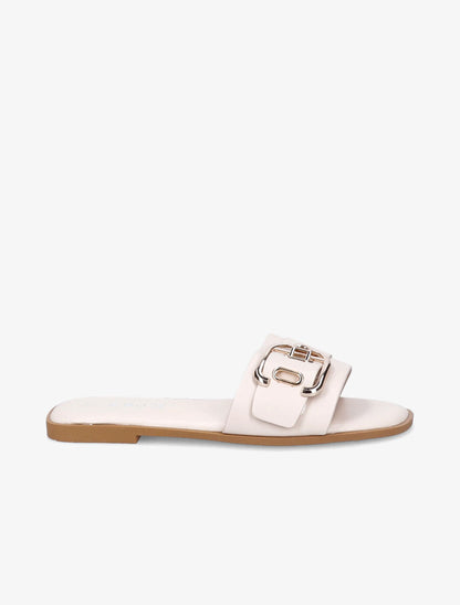 Mules plates à boucles métalliques stylisées - Beige - 1
